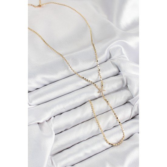 Pirinç Zirkon Taşlı Ezme Zincirli Deniz Yıldızı Model Gold Renk Y Kolye