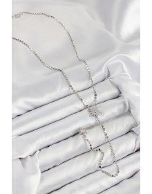 Pirinç Zirkon Taşlı Ezme Zincirli Kutup Yıldızı Model Gümüş Renk Y Kolye