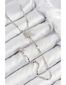 Pirinç Zirkon Taşlı Ezme Zincirli Kutup Yıldızı Model Gümüş Renk Y Kolye