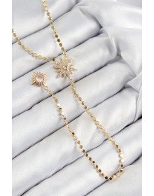 Pirinç Zirkon Taşlı Ezme Zincirli Kutup Yıldızı Model Gold Renk Y Kolye