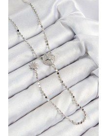 Pirinç Zirkon Taşlı Ezme Zincirli Madalyon Model Gümüş Renk Y Kolye