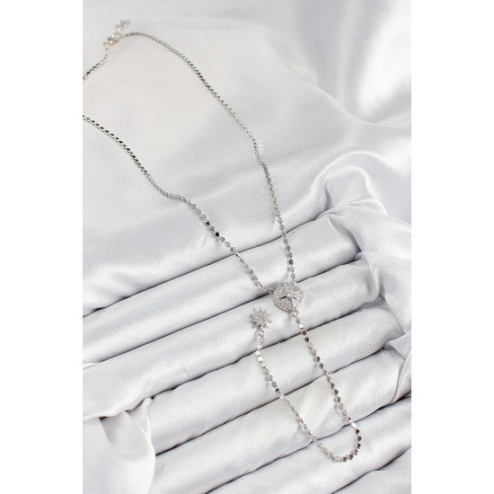 Pirinç Zirkon Taşlı Ezme Zincirli Madalyon Model Gümüş Renk Y Kolye Pirinç Zirkon Taşlı Ezme Zincirli Madalyon Model Gümüş Renk Y Kolye