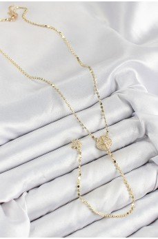 Pirinç Zirkon Taşlı Ezme Zincirli Madalyon Model Gold Renk Y Kolye