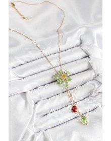 VIP Pirinç Zirkon Taşlı Çiçek Model Gold Renk Asansörlü Kadın Kolye