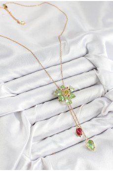 VIP Pirinç Zirkon Taşlı Çiçek Model Gold Renk Asansörlü Kadın Kolye