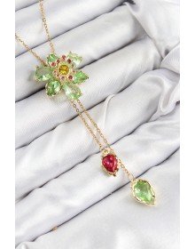 VIP Pirinç Zirkon Taşlı Çiçek Model Gold Renk Asansörlü Kadın Kolye