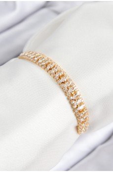 Pirinç Zirkon Taşlı Tennıs Model Gold Renk Asansörlü Kadın Bileklik