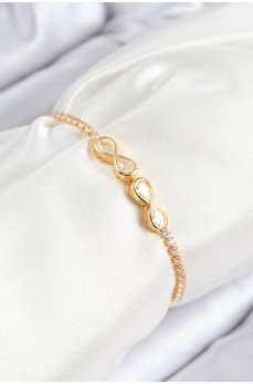 Pirinç Zirkon Taşlı Sonsuzluk Model Gold Renk Asansörlü Kadın Bileklik