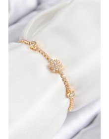 Pirinç Zirkon Taşlı Kar Tanesi Model Gold Renk Asansörlü Kadın Bileklik