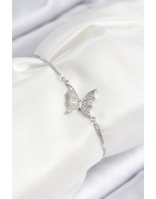 Pirinç Zirkon Taşlı Kelebek Model Gümüş Renk Asansörlü Kadın Bileklik