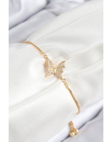 Pirinç Zirkon Taşlı Kelebek Model Gold Renk Asansörlü Kadın Bileklik
