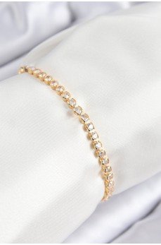 Pirinç Zirkon Taşlı Sıralı Model Gold Renk Asansörlü Kadın Bileklik