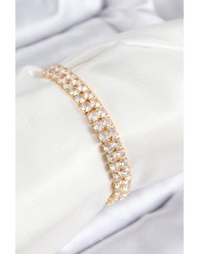 Pirinç Zirkon Taşlı Çift Sıra Kare Model Gold Renk Asansörlü Kadın Bileklik