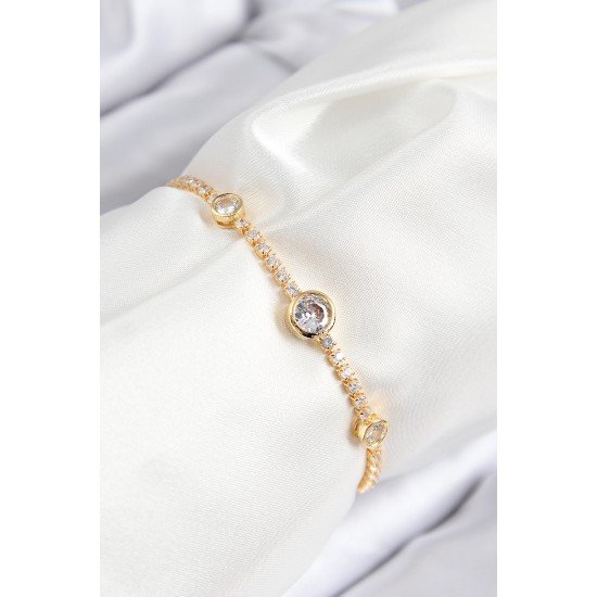 Pirinç Zirkon Taşlı Daire Model Gold Renk Asansörlü Kadın Bileklik Pirinç Zirkon Taşlı Daire Model Gold Renk Asansörlü Kadın Bileklik