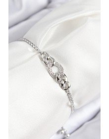 Pirinç Zirkon Taşlı Zincir Model Gümüş Renk Asansörlü Kadın Bileklik