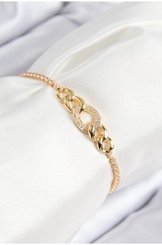 Pirinç Zirkon Taşlı Zincir Model Gold Renk Asansörlü Kadın Bileklik