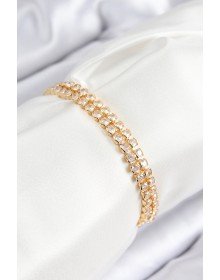 Pirinç Zirkon Taşlı Çift Sıra Model Gold Renk Asansörlü Kadın Bileklik