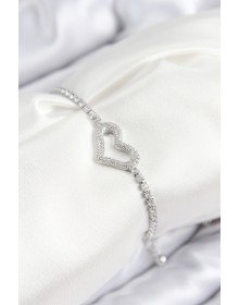 Pirinç Zirkon Taşlı Kalp Model Gümüş Renk Asansörlü Kadın Bileklik