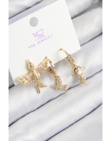 Pirinç Zirkon Taşlı 3'lü Kuş Model Gold Renk Kadın Küpe