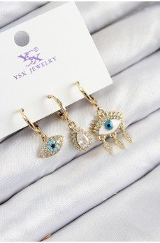 Pirinç Zirkon Taşlı 3'lü Fatma'nın Gözü Model Gold Renk Kadın Küpe