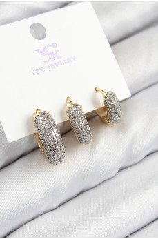 Pirinç Zirkon Taşlı 3'lü Halka Model Gold Ve Gümüş Renk Kadın Küpe