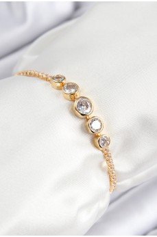 Pirinç Zirkon Taşlı Sıralı Daire Model Gold Renk Asansörlü Kadın Bileklik