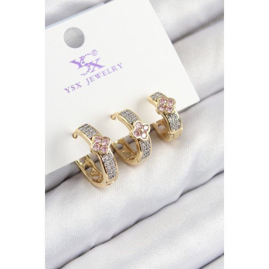 Pirinç Zirkon Taşlı 3'lü Halka Yonca Model Gold Ve Gümüş Renk Kadın Küpe Pirinç Zirkon Taşlı 3'lü Halka Yonca Model Gold Ve Gümüş Renk Kadın Küpe