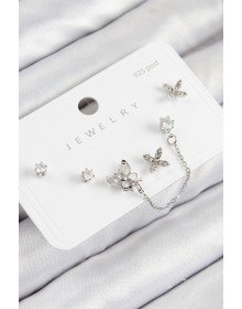 Pirinç Zirkon Taşlı Kelebek Model Gümüş Renk 925 Ayar Gümüş Çivi Kadın Küpe Set