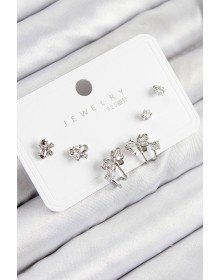 Pirinç Zirkon Taşlı Kelebek Model Gümüş Renk 925 Ayar Gümüş Çivi Kadın Küpe Set