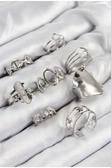 Pirinç Sarmal Ve Yıldız Model Gümüş Renk Kadın Yüzük Kombin Set