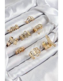 Pirinç Sarmal Ve Yıldız Model Gold Renk Kadın Yüzük Kombin Set