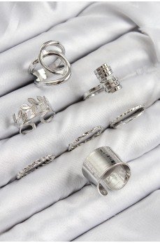 Pirinç Yaprak Model Gümüş Renk Kadın Yüzük Kombin Set