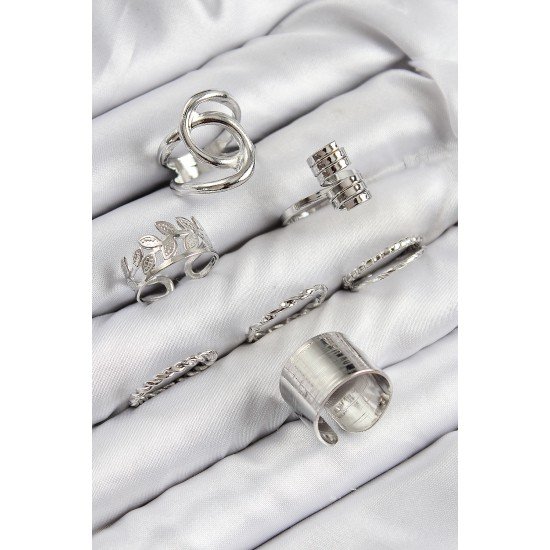 Pirinç Yaprak Model Gümüş Renk Kadın Yüzük Kombin Set