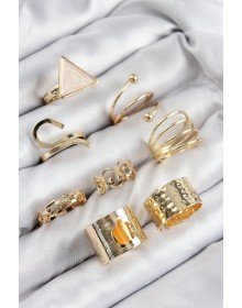 Pirinç Üçgen Model Gold Renk Kadın Yüzük Kombin Set