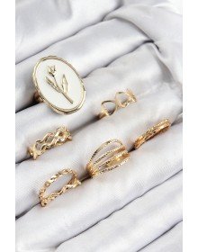 Pirinç Zirkon Taşlı Lale Model Gold Renk Kadın Yüzük Kombin Set