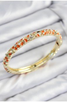 Mineli Pirinç Zirkon Taşlı Turuncu Çiçek Motifli Gold Kadın Kelepçe