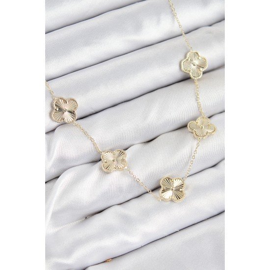 Pirinç VIP Yonca Model Gold Renk Kadın Kolye