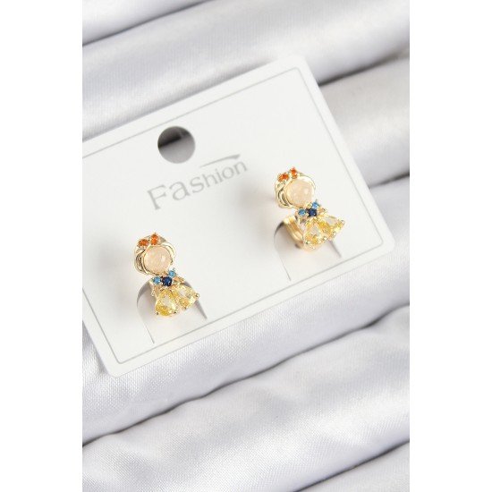 Pirinç Zirkon Taşlı Pamuk Prenses Model Gold Renk Çocuk Küpe