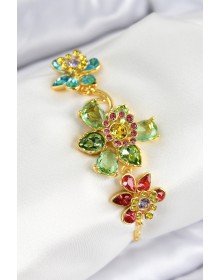 VIP Pirinç Zirkon Taşlı Çiçek Model Gold Renk Kadın Bileklik