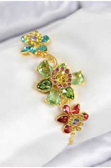 VIP Pirinç Zirkon Taşlı Çiçek Model Gold Renk Kadın Bileklik