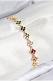 VIP Pirinç Renkli Zirkon Taşlı Yonca Model Gold Renk Kadın Bileklik