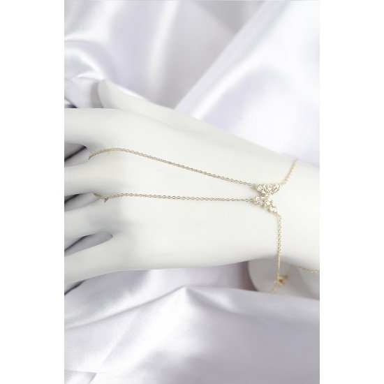 Pirinç Zirkon Taşlı Kelebek Model Gold Renk Şahmeran