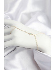 Pirinç Zirkon Taşlı Mavi Boncuklu Yonca Model Gold Renk Şahmeran