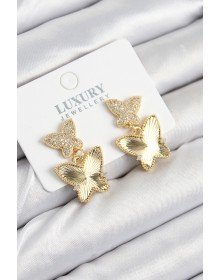 Pirinç Zirkon Taşlı Kelebek Model Gold Renk Kadın Küpe