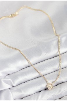 Pirinç Zirkon Taşlı Yonca Model Gold Renk Kadın Kolye