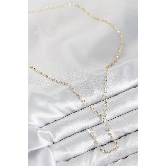 Pirinç Zirkon Taşlı Gold Renk Kadın Y Kolye