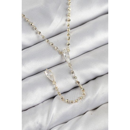 Pirinç Zirkon Taşlı Gold Renk Kadın Y Kolye