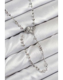 Pirinç Zirkon Taşlı Yonca Model Gümüş Renk Kadın Y Kolye