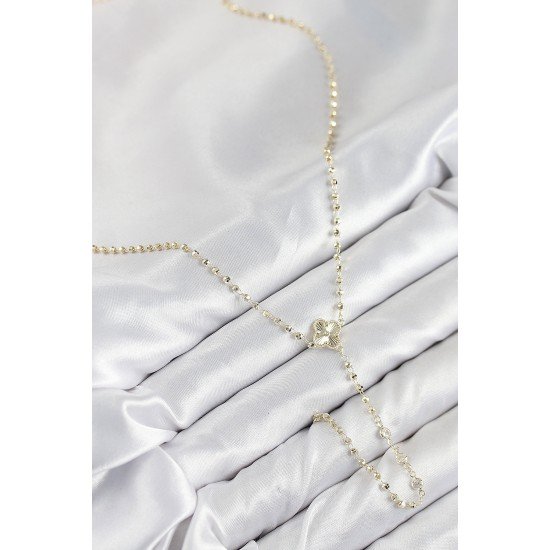 Pirinç Zirkon Taşlı Yonca Model Gold Renk Kadın Y Kolye