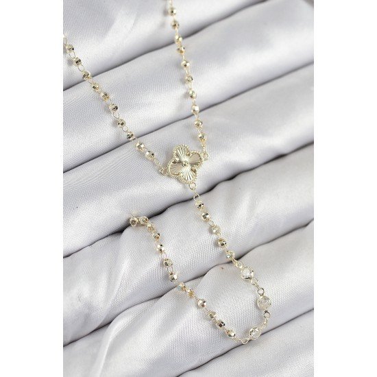 Pirinç Zirkon Taşlı Yonca Model Gold Renk Kadın Y Kolye